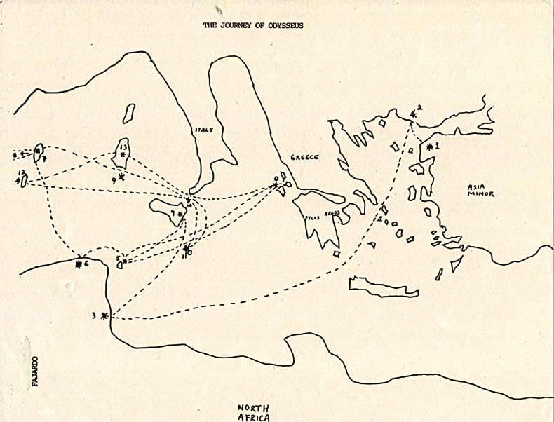 Карта странствий одиссея нарисованная